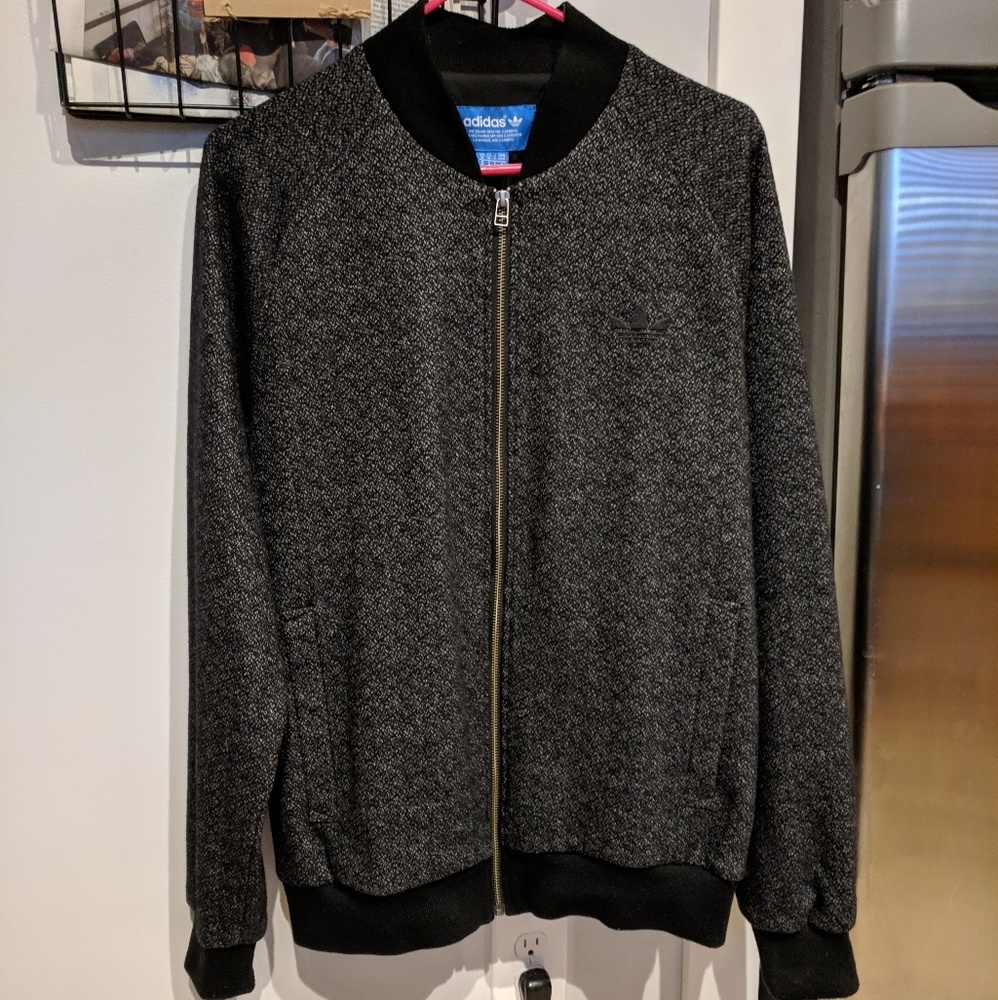 Men's Adidas Bomber Jacket - Charcoal Grey & Black